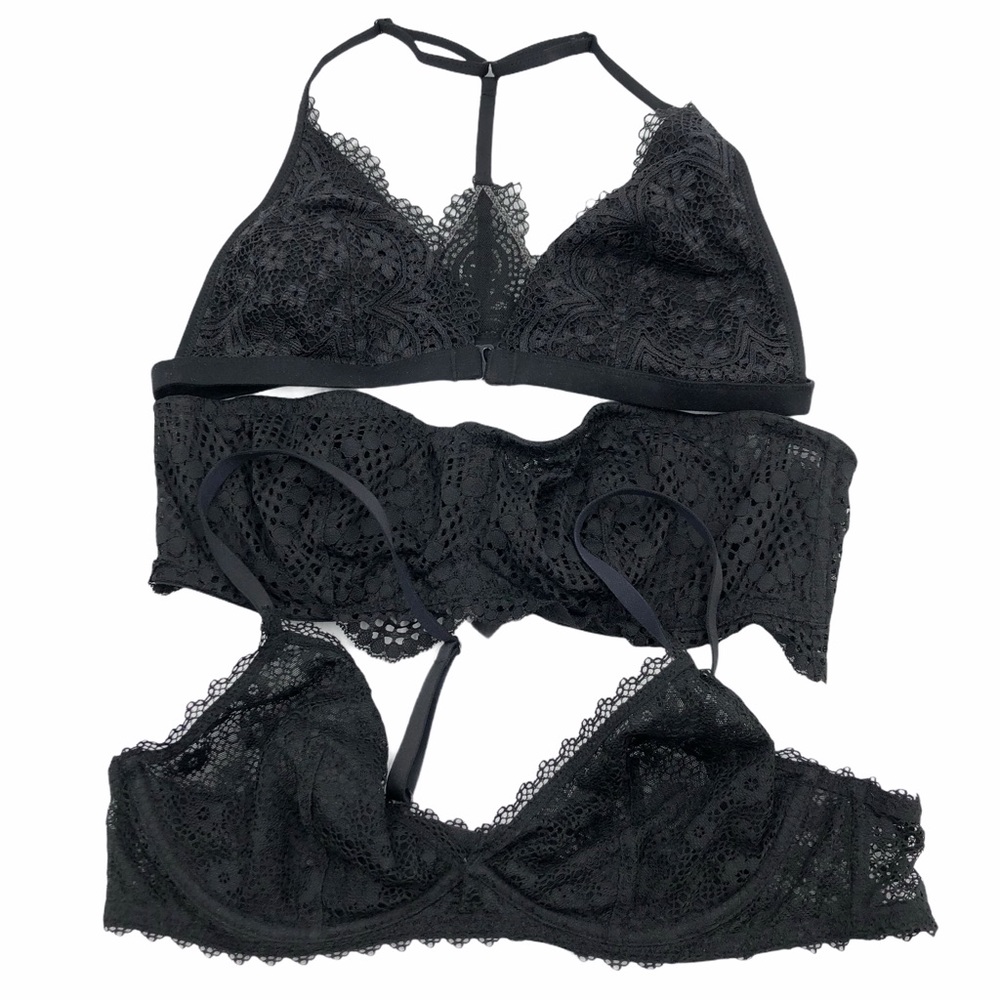Lot of 3 Victoria Secret Bralettes, Black, Sz L
